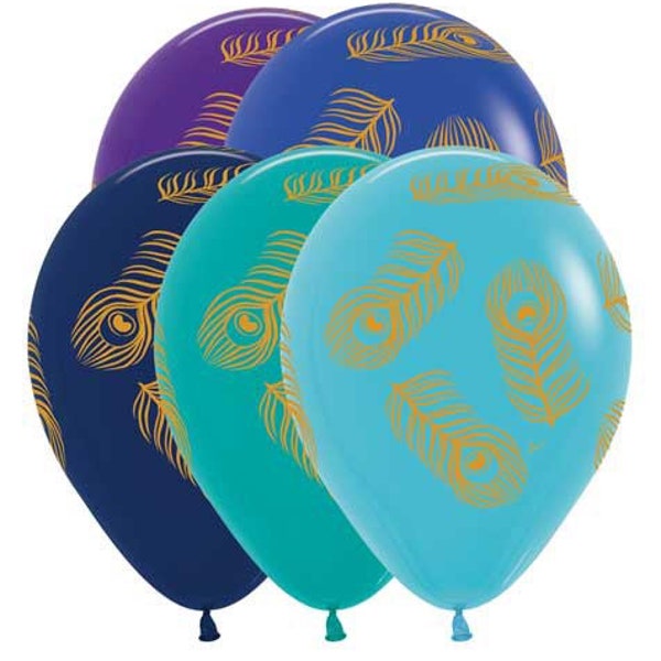 Peacock 11" Latex Balloons, Set of 5, Peacock Birthday Party, Peacock Party