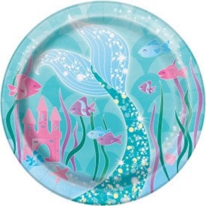 Mermaid 7" Dessert Plates, Set of 8 Plates, Ocean Tableware, Mermaid Party Plates