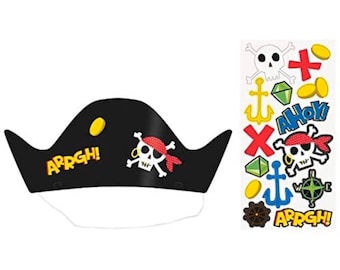 Ahoy! Pirate Party Hat with Stickers for Customization, Set of 8 Hats, Pirate Party