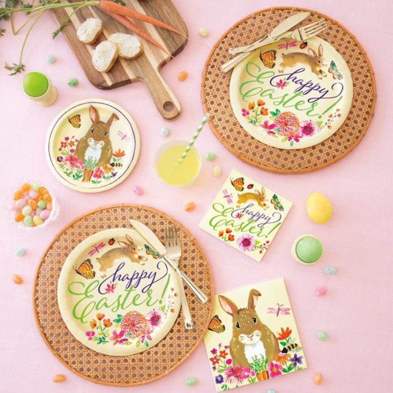 Floral Easter Bunny 9 Dinner Plates Easter Plates Bunny Etsy