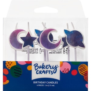 Space Moon and Stars Birthday Candles, Set of 6, Galaxy Birthday Candles