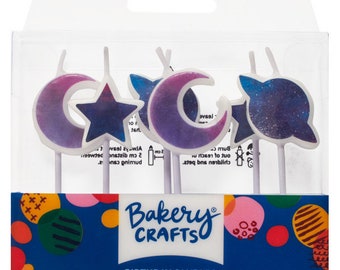 Space Moon and Stars Birthday Candles, Set of 6, Galaxy Birthday Candles