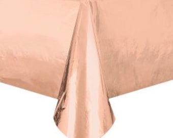 Rose Gold Metallic Table Cover 54 x 108 inches, Rose Gold Plastic Tablecloth