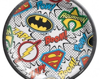 Superhero 7” round plate, 8 Count, Superhero Themed Birthday Party, Superhero Party, Superhero Decor