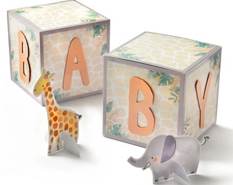 Soft Jungle Baby Centerpiece Blocks Table Decorations, Jungle Baby Shower, 4 Pieces