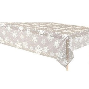 Snowflake Clear Plastic Table Cover 54&quot; x 108&quot;, 1 Pc, Winter Wonderland, Snowflake Birthday
