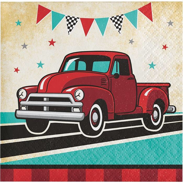 Vintage Red Truck Happy Birthday Beverage Napkins Set of 16 Etsy