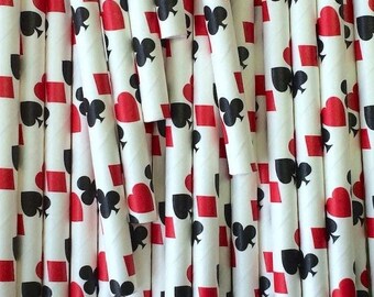 Casino Night Paper Straws, Card Game Party Straws, Card Party, Casino Party, Set of 25