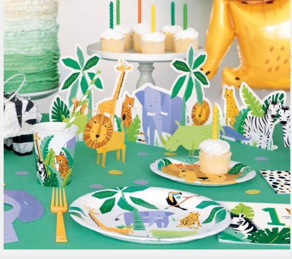 Animal Safari Table Decor Kit - 5-Piece Set With 24" Centerpiece & 4 Animal Cutouts For Jungle Parties