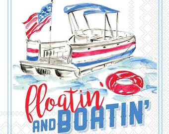 Floatin’ and Boatin’ Cocktail Napkins, Pontoon Boat Napkins, Set of 20 napkins