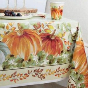 Watercolor Pumpkin Fall 54&quot; x 84&quot; Plastic Table Cover, Harvest Table Cover, Fall Party, Autumn Tablecloth, Thanksgiving Table Cover