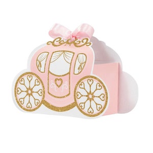 Pink and Gold Glitter Princess Carriage Treat Boxes, Set of 8, Princess Birthday