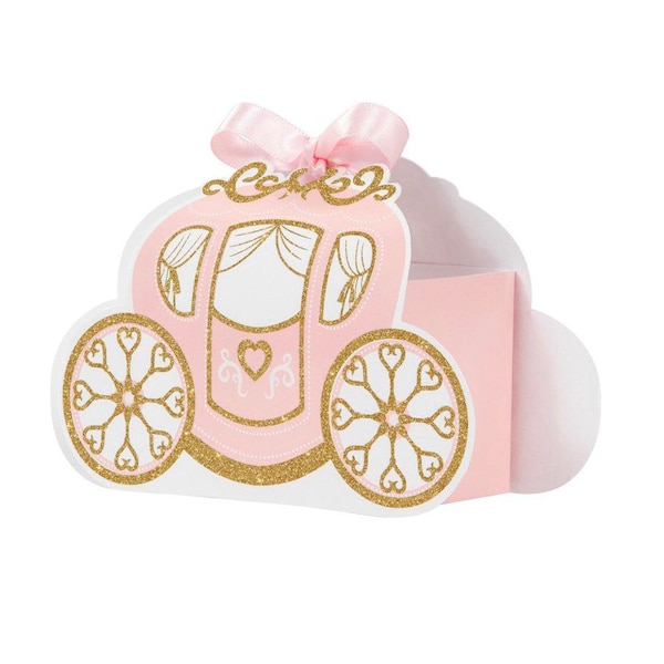 Pink and Gold Glitter Princess Carriage Treat Boxes, Set of 8, Princess Birthday