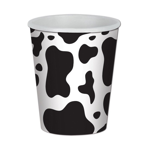 Cow Print 9 oz Paper Cups, Set of 8, Cowboy Cowgirl Party