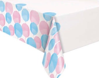Pastel Blue and Pink Balloon Plastic Table Cover, 54” x 84”Rectangle, Gender Reveal Tablecover, Gender Reveal Party