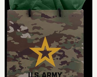 U.S. Army Gift Bag and Tissue Paper Set, Military Party, Military Retirement, Army Theme Birthday Party