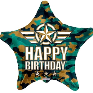 Camouflage Happy Birthday 18” Star Balloon, Military Party, Army Theme Birthday Party