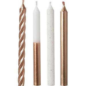 Metallic Rose Gold & White Birthday Candles 12ct, 3 1/4in Wax Candles