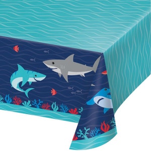 Shark Party Table Cover 54 x 102 inches, Ocean Party, Shark Party