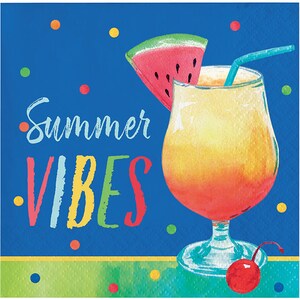 Summer Cocktails Beverage Napkins, Summer Vibes Napkins, Set of 16, Pool Party Napkins, Summer Party Napkins