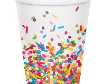 Sprinkles Hot/Cold Paper Cups 9 OZ., 8 CT, Sprinkles Birthday Theme