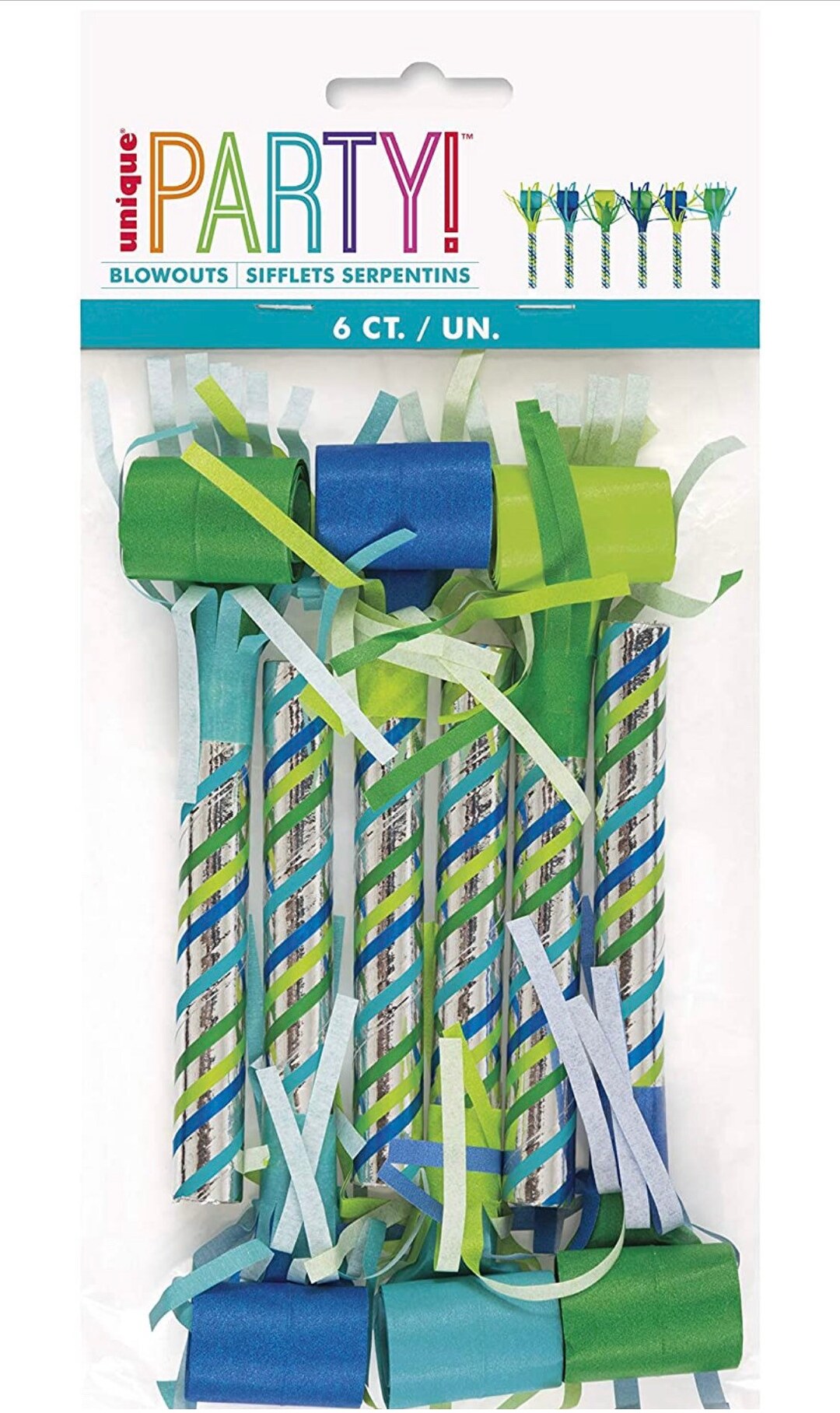 Blue and Green Fringed Party Noisemakers 6 Pcs 1 Pack, Dino Party
