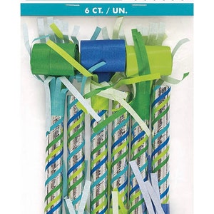 Blue and Green Fringed Party Noisemakers (6 Pcs) - 1 Pack, Dino Party Blowout