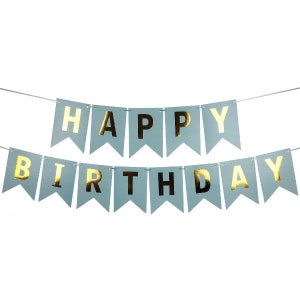 Happy Birthday Banner, Pastel Blue and Gold Foil Banner