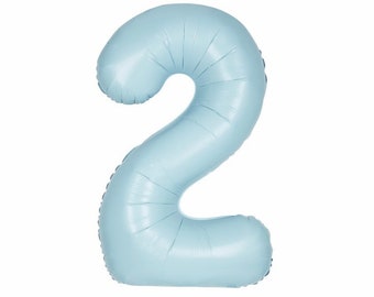Matte Pastel Blue Number 2 Shaped Foil Balloon 34", Packaged