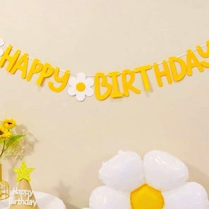 Happy Birthday Letter and Flower Banner     6.3”x5.9”x.4”, Simple Assembly Required