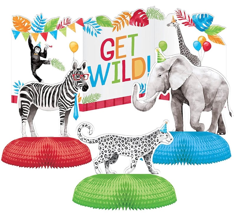 Party Animals Get Wild Centerpiece 4 ct Safari Birthday Centerpiece