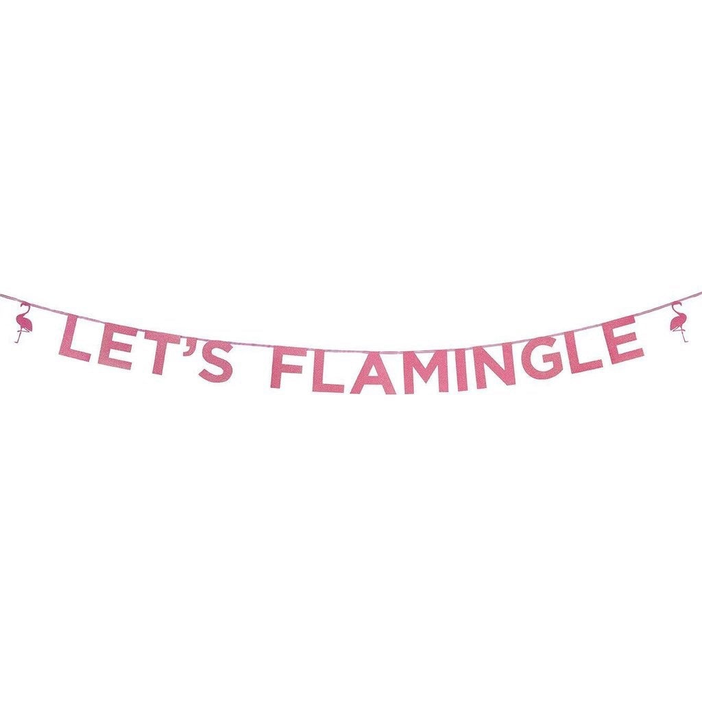 Lets Flamingle Party Garland Pink Glitter 9 fet long Flamingo Party Flamingo Birthday Flamingo Banner