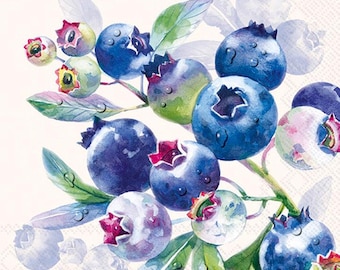 Blueberry Cocktail Napkins, Set of 20, Summer Birthday Party, Baby Shower
