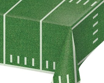 Football Field Plastic Table Cover, 54 x 108 inches, Football Tablecloth, Football Party, Football Birthday