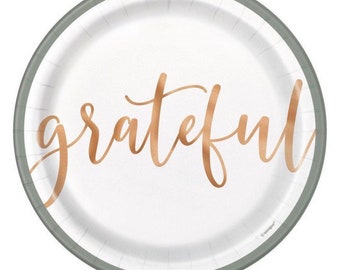 Modern Pastel Thanksgiving Grateful Paper Dessert Plates, Set of 8, Thanksgiving Table