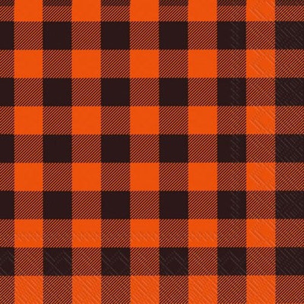 Black and Orange Buffalo Plaid Luncheon Napkins, Set of 20