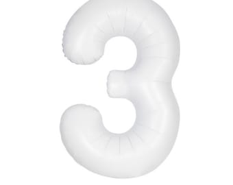 Matte White Number 3 Shaped Foil Balloon 34", Packaged