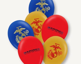 U.S. Marines Latex Balloons, Set of 10, Military Party, Military Retirement, Marines Theme Birthday Party