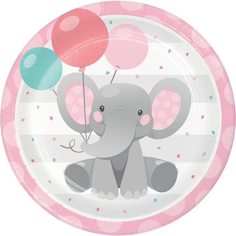 Elephant Pink Dinner Plates Set of 8 Elephant Themed Party Elephant Baby Shower