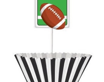 Football Cupcake Toppers and Liners, Football Cupcake Kit, Football Cupcake Picks, Set of 24