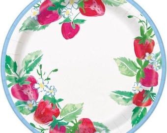 Sweet Strawberry Paper Dinner Plates, Set of 8, Summer Birthday Party, Baby Shower