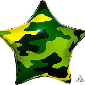 Camouflage Star 18” Mylar Balloon, Military Party, Army Theme Birthday Party