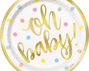 Oh Baby! Baby Shower Dessert Plates, Set of 8, Gender Reveal Party Decor