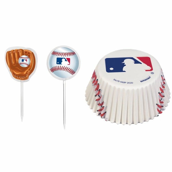 Baseball Cupcake Cases and Picks, Makes 24 Cupcakes, Baseball Party, Baseball Candles