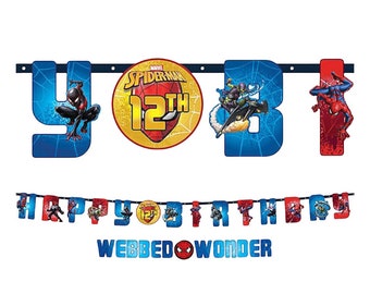 Spider-Man Webbed Wonder Add an Age Birthday Banner Set, 2pc Super Hero Party, Spider-Man Party, Spider-Man Birthday Party