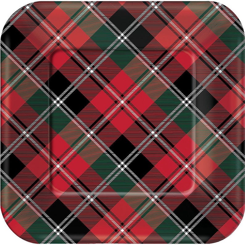 Plaid 9 Dinner Plates Red and Green Plaid Set of 8 Etsy