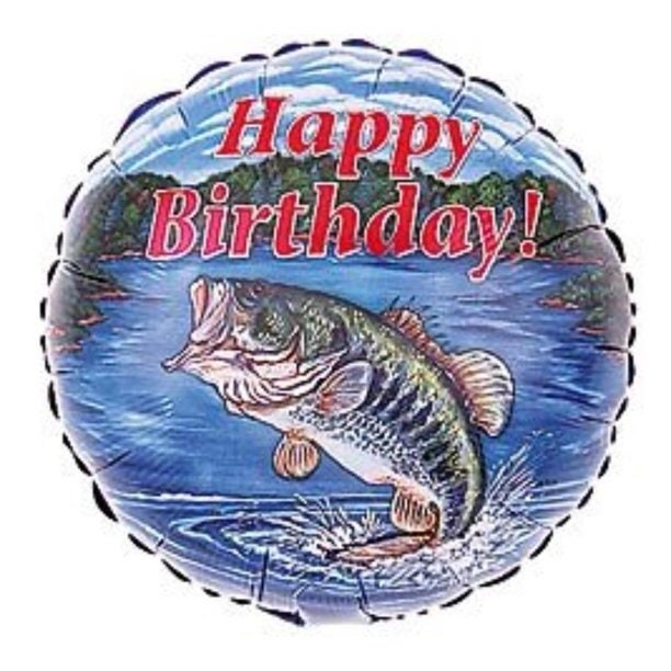 Bass Fish Happy Birthday 18 Balloon, Fishing Party, Boy Birthday