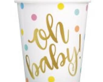 Oh Baby! Baby Shower Cups, Set of 8, Gender Reveal Party Decor