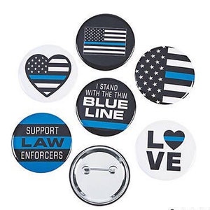 Police Thin Blue Line Buttons, Set of 6, Police Party Favors, Police Support, Police Theme Birthday Party, Police Retirement