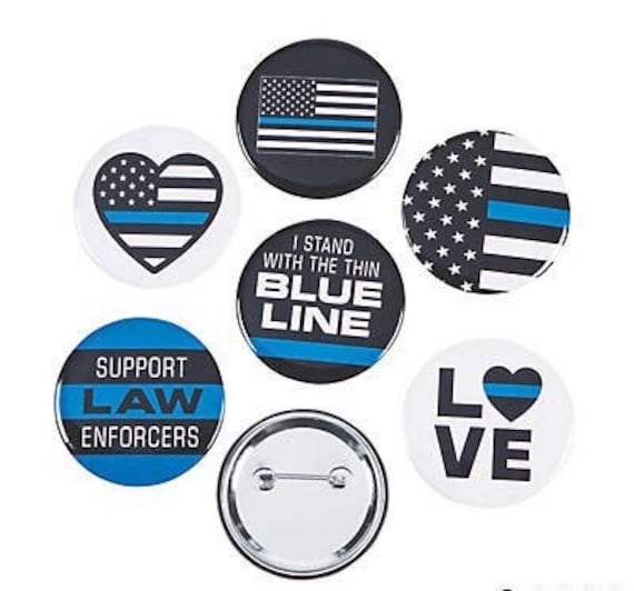Police Thin Blue Line Buttons, Set of 6, Police Party Favors, Police Support, Police Theme Birthday Party, Police Retirement